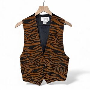 Vintage Cedars 100% Leather Zebra Print Vest Size S